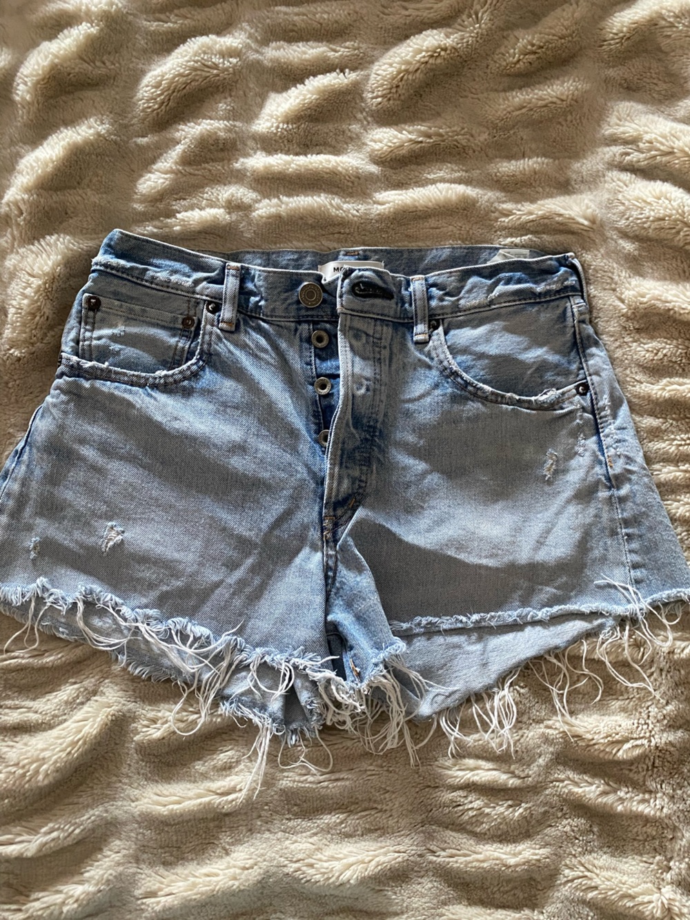 Moussy Blue Frayed Hem Denim Shorts